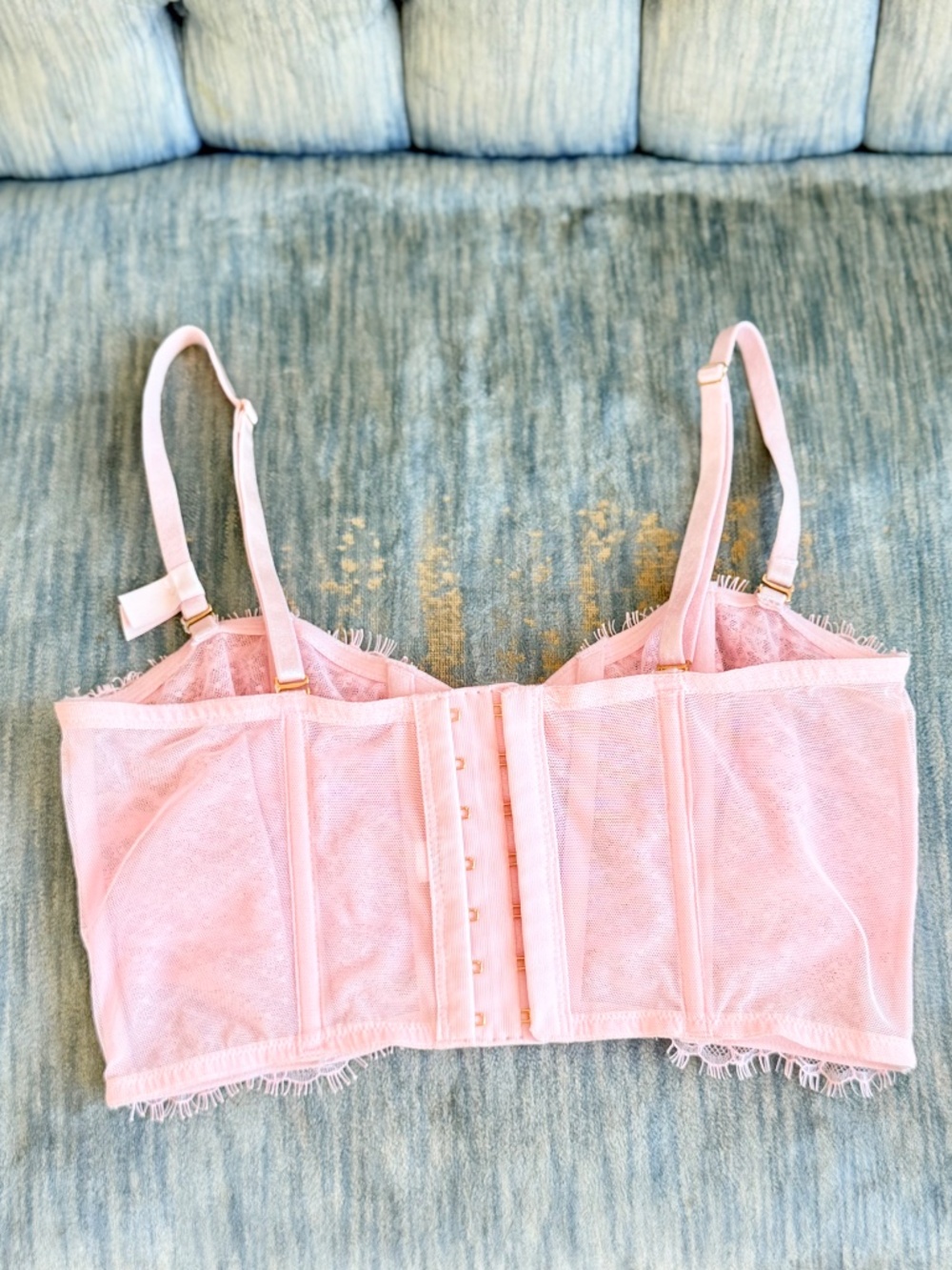 Victoria’s Secret Pink Lace Corset Top Heart Rhinestone Bustier Small - Picture 4 of 9